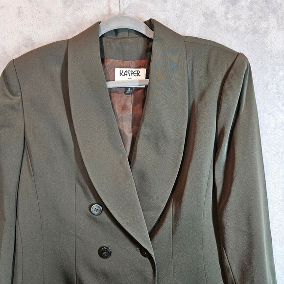 Kasper Olive Green Double-Breasted Blazer Skirt Set Womens 14 career formal - Picture 2 of 16